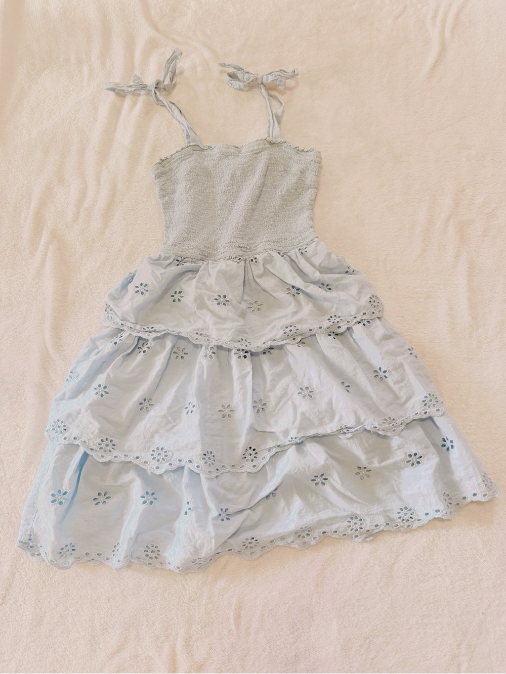 Sincerely Jules Light Blue Tiered Eyelet Mini Dress